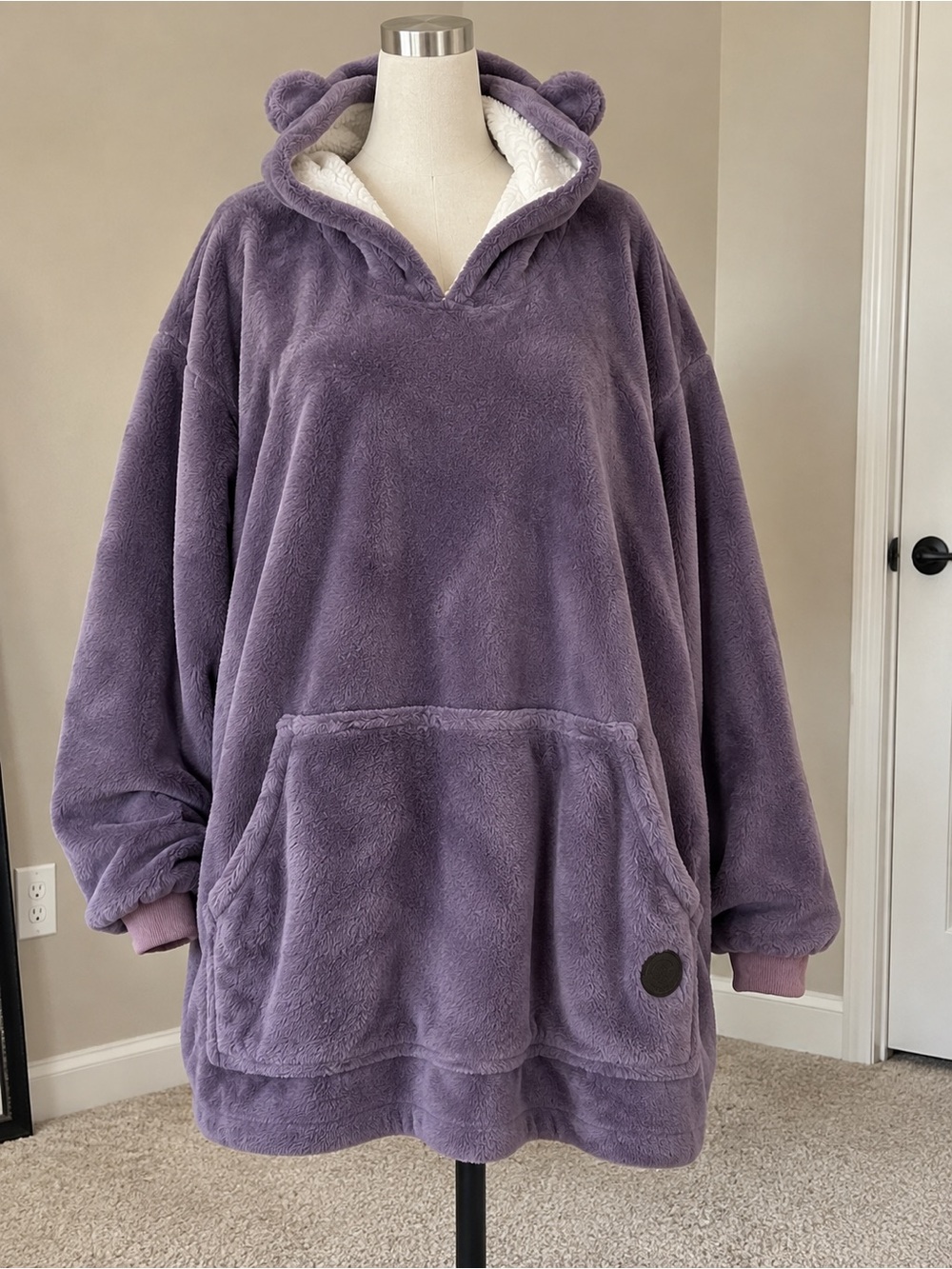 Cozy Plush Hooded Sweater in Lavender with Bear Ears